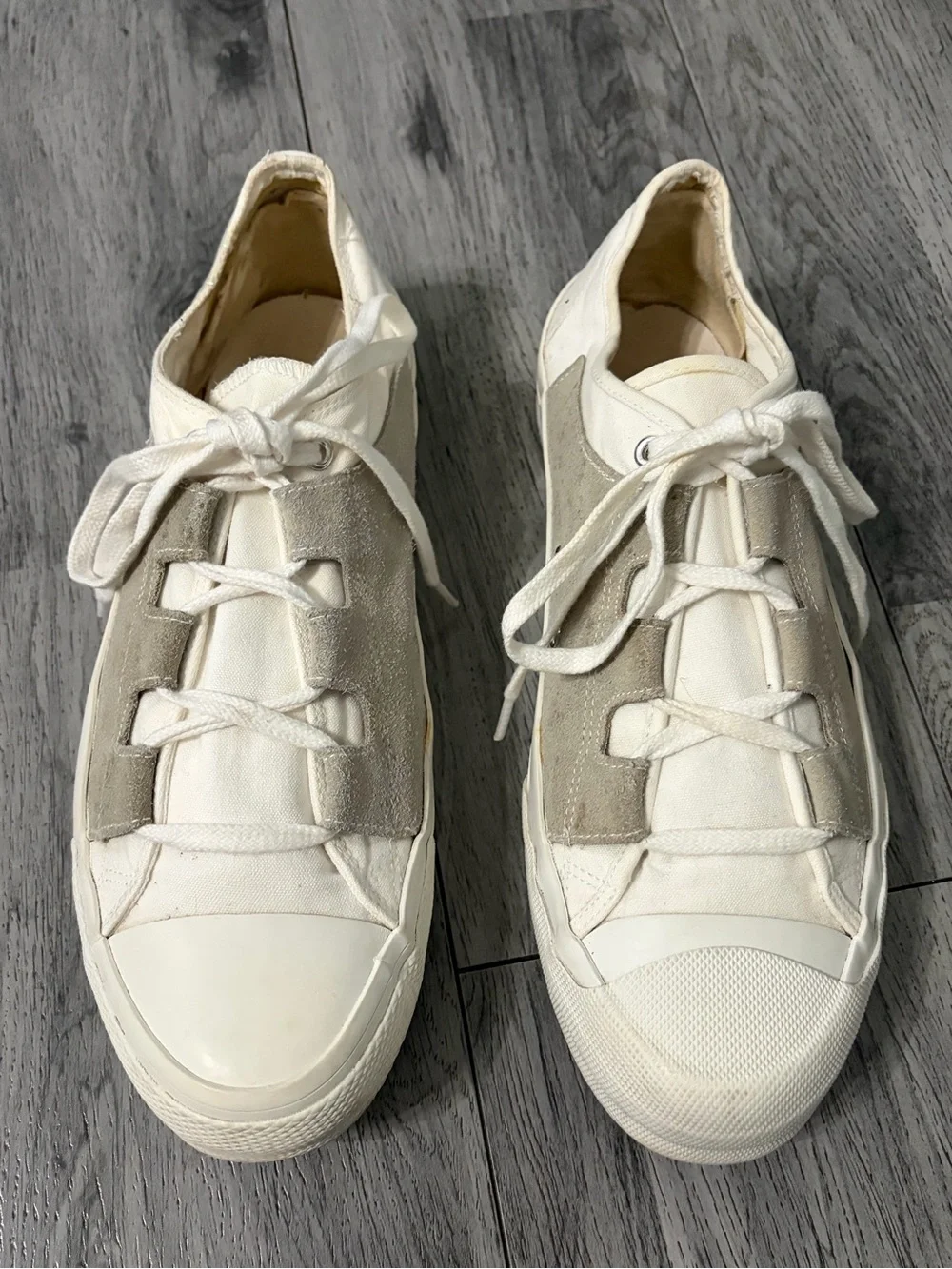 Needles Asymmetric Ghillie Cream and White Low-Top Sneakers